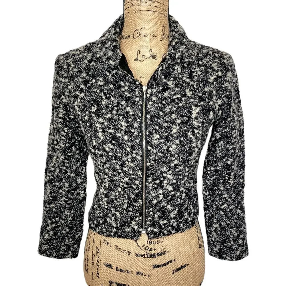 Claudie Pierlot Paris Womens Designer Wool Tweed Blazer Jacket Size 2 Black